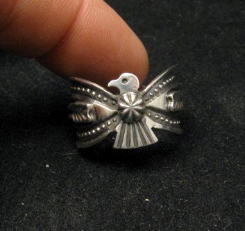 Image 2 of Darrell Cadman Navajo Revival Style Thunderbird Silver Unisex Ring sz9