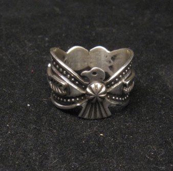 Image 3 of Darrell Cadman Navajo Revival Style Thunderbird Silver Unisex Ring sz9