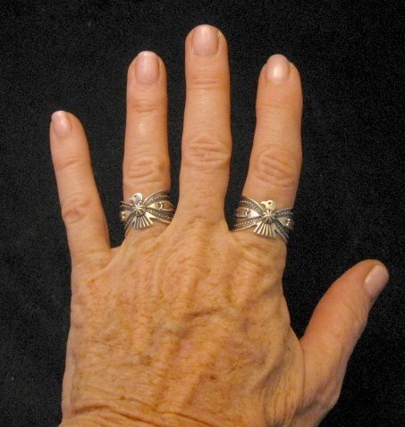 Image 5 of Darrell Cadman Navajo Revival Style Thunderbird Silver Unisex Ring sz9
