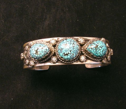 Image 6 of Navajo Native American Kingman Web Turquoise Bracelet, Gilbert Tom