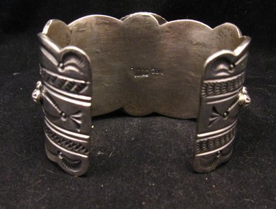 Image 6 of Navajo Old Pawn Style White Buffalo & Royston Turquoise Bracelet by Gilbert Tom