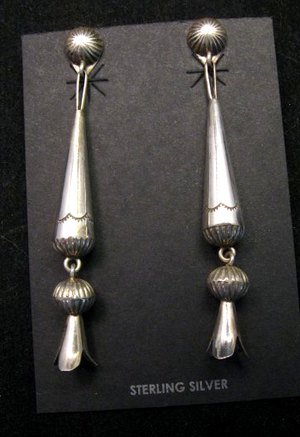 Image 0 of Long Doris Smallcanyon Native American Navajo Silver Squash Blossom Earrings
