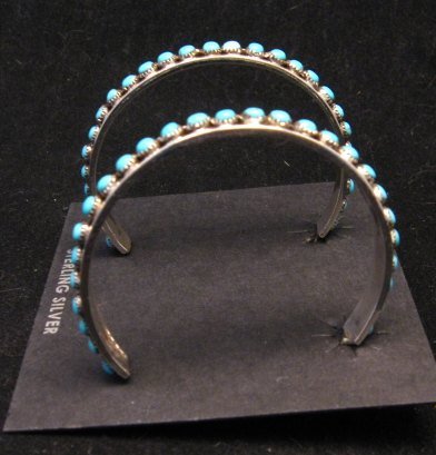Image 2 of Big Zuni Sleeping Beauty Turquoise Sterling Silver Hoop Earrings, Lois Tzuni