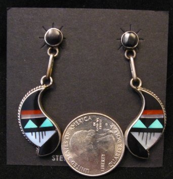 Image 1 of Pawn Zuni Multi Inlay Dangle Earrings Native American Delberta Boone