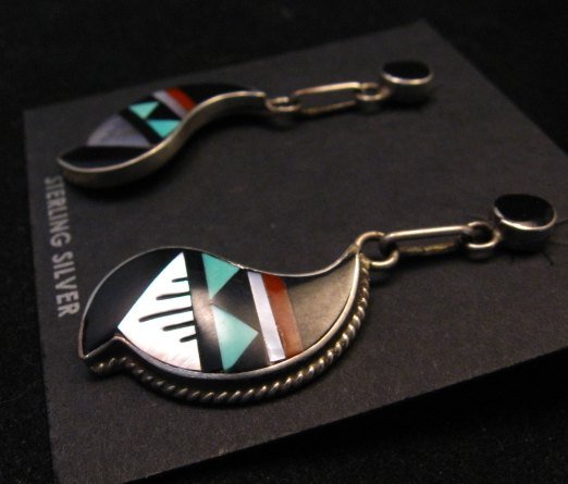 Image 2 of Pawn Zuni Multi Inlay Dangle Earrings Native American Delberta Boone