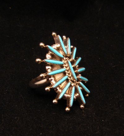 Image 1 of Zuni Indian Jewelry Turquoise Needlepoint Ring sz9 Cordelia & Lance Waatsa