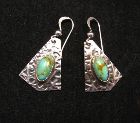 Image 0 of Navajo Everett & Mary Teller Turquoise Hammered Silver Earrings 