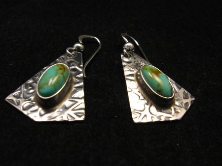Image 2 of Navajo Everett & Mary Teller Turquoise Hammered Silver Earrings 