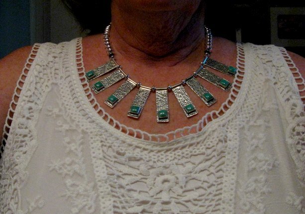 Image 1 of Navajo Everett & Mary Teller Turquoise Hammered Silver Necklace