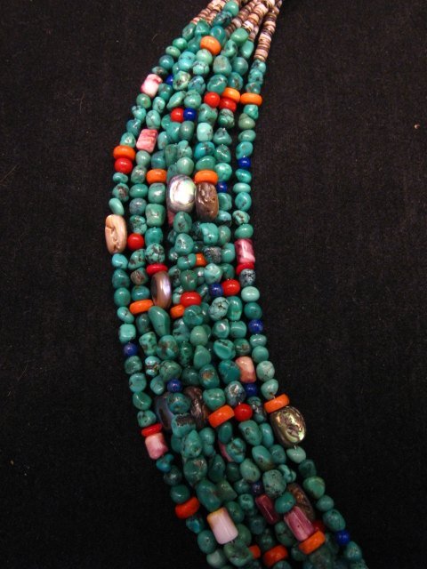 Image 3 of Everett & Mary Teller Navajo Turquoise Multi Gem Necklace 9-Strand 