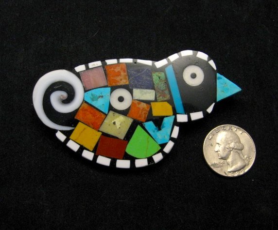Image 1 of Mary Tafoya Santo Domingo Colorful Multi Inlay Bird Pin/Pendant