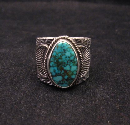 Image 0 of Wide Navajo Native American Sunshine Reeves Old Pawn Style Turquoise Ring sz10