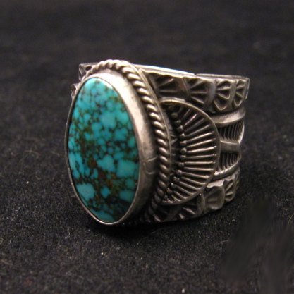 Image 2 of Wide Navajo Native American Sunshine Reeves Old Pawn Style Turquoise Ring sz10