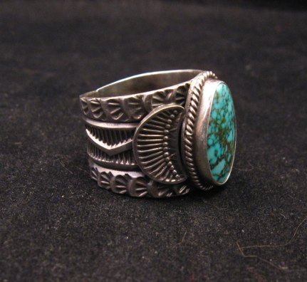 Image 1 of Wide Navajo Native American Sunshine Reeves Old Pawn Style Turquoise Ring sz10