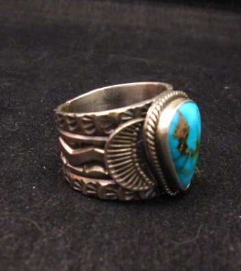 Image 1 of Navajo Native American Sunshine Reeves Kingman Turquoise Ring sz9-1/2