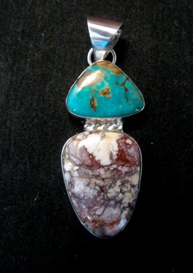 Image 0 of Navajo 2-stone Manassa Turquoise Wild Horse Silver Pendant, Everett Mary Teller