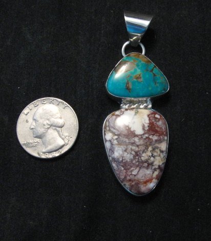 Image 2 of Navajo 2-stone Manassa Turquoise Wild Horse Silver Pendant, Everett Mary Teller