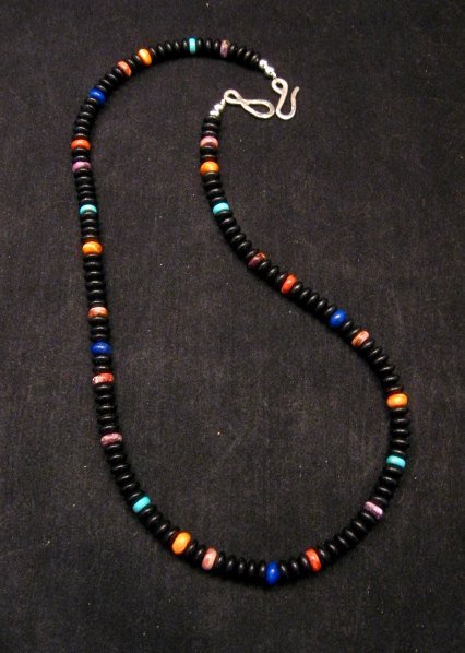 Image 0 of Everett & Mary Teller Navajo Black Obsidian Bead Necklace