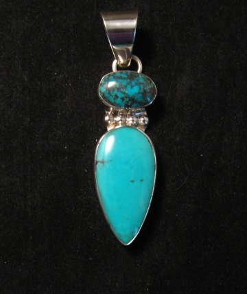 Image 0 of Navajo 2-stone Turquoise Sterling Silver Pendant, Everett & Mary Teller