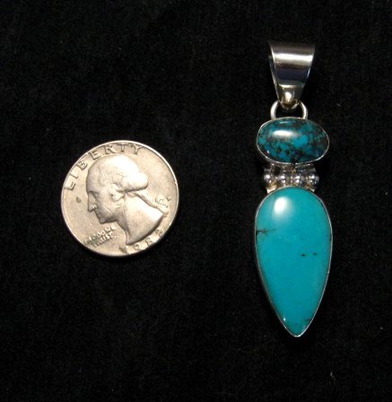 Image 2 of Navajo 2-stone Turquoise Sterling Silver Pendant, Everett & Mary Teller