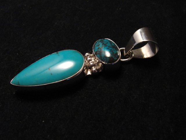 Image 3 of Navajo 2-stone Turquoise Sterling Silver Pendant, Everett & Mary Teller