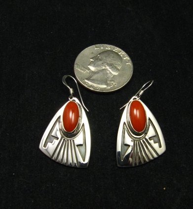 Image 1 of Navajo Handmade Silver Coral Earrings, Everett & Mary Teller