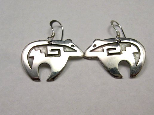 Image 0 of Navajo Sterling Silver Heartline Bear Earrings, Everett & Mary Teller