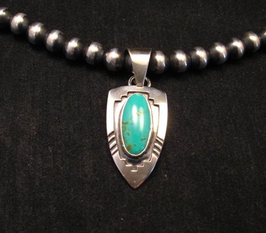 Image 0 of Kingman Turquoise Navajo Silver Shadowbox Pendant, Everett & Mary Teller