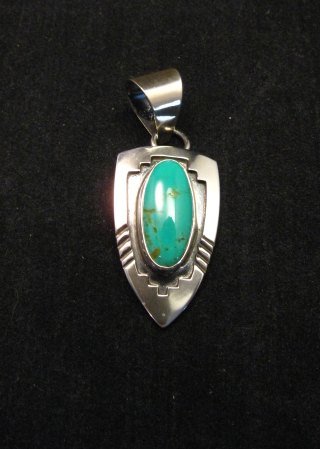 Image 1 of Kingman Turquoise Navajo Silver Shadowbox Pendant, Everett & Mary Teller