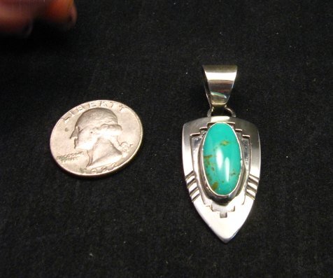 Image 2 of Kingman Turquoise Navajo Silver Shadowbox Pendant, Everett & Mary Teller