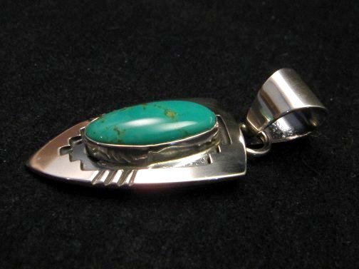 Image 4 of Kingman Turquoise Navajo Silver Shadowbox Pendant, Everett & Mary Teller