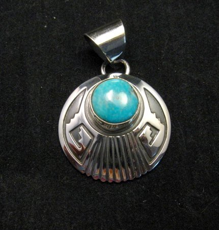 Image 1 of Navajo Circle Silver Overlay Turquoise Navajo Pendant, Everett & Mary Teller