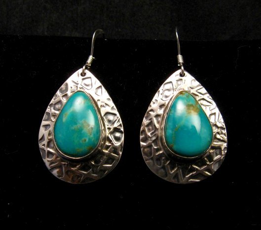Image 0 of Navajo Turquoise Hammered Sterling Silver Earrings, Everett & Mary Teller 