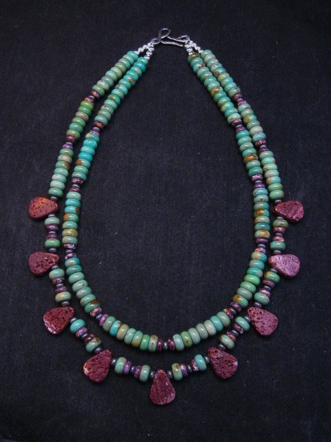 Image 0 of Navajo Turquoise Purple Spiny Oyster Bead Necklace by Everett & Mary Teller 