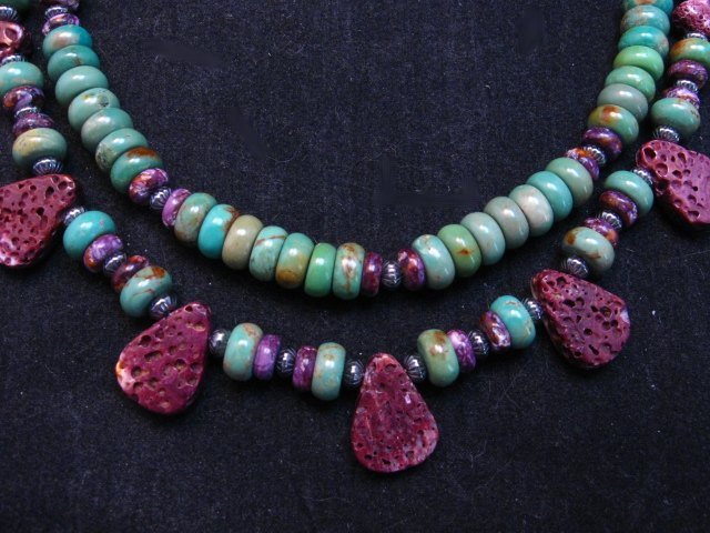Image 1 of Navajo Turquoise Purple Spiny Oyster Bead Necklace by Everett & Mary Teller 