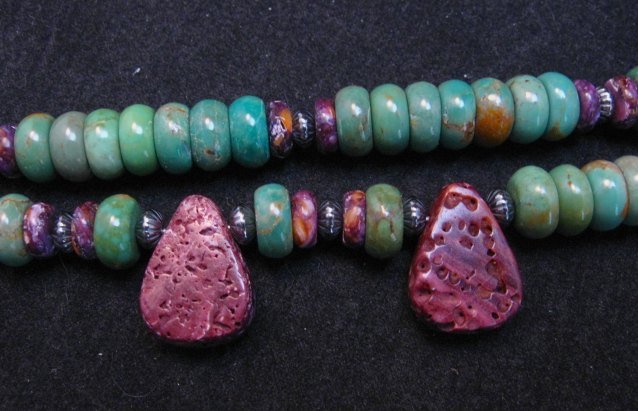 Image 2 of Navajo Turquoise Purple Spiny Oyster Bead Necklace by Everett & Mary Teller 