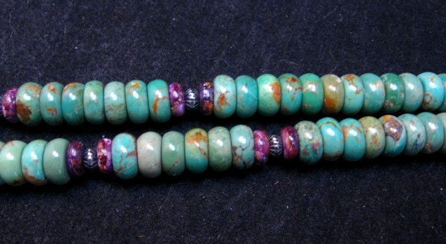 Image 3 of Navajo Turquoise Purple Spiny Oyster Bead Necklace by Everett & Mary Teller 