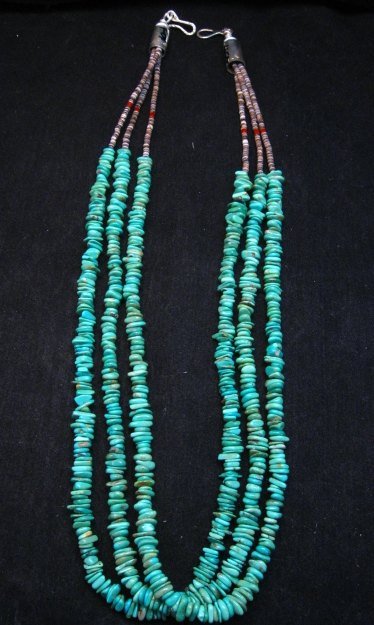 Image 1 of Everett & Mary Teller Navajo Fox Turquoise 3-Strand Necklace