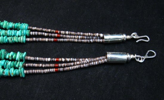 Image 4 of Everett & Mary Teller Navajo Fox Turquoise 3-Strand Necklace