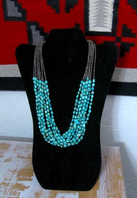 Image 0 of Everett & Mary Teller Navajo Kingman Turquoise Nugget Necklace