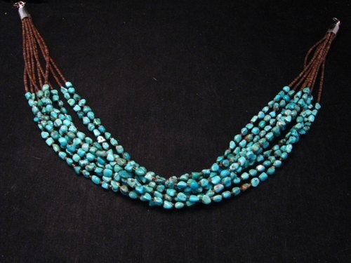 Image 3 of Everett & Mary Teller Navajo Kingman Turquoise Nugget Necklace