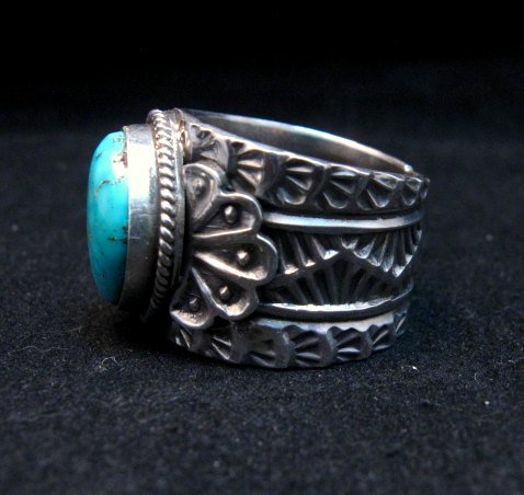 Image 2 of Wide Navajo Native American Sunshine Reeves Turquoise Ring sz8-3/4