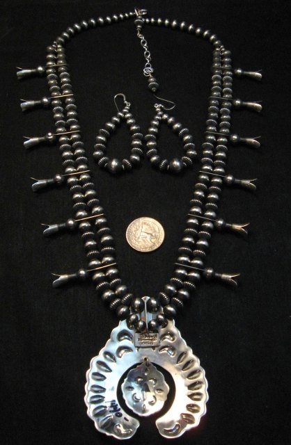 Image 4 of Darryl Becenti Navajo Native American Silver Squash Blossom Necklace Set
