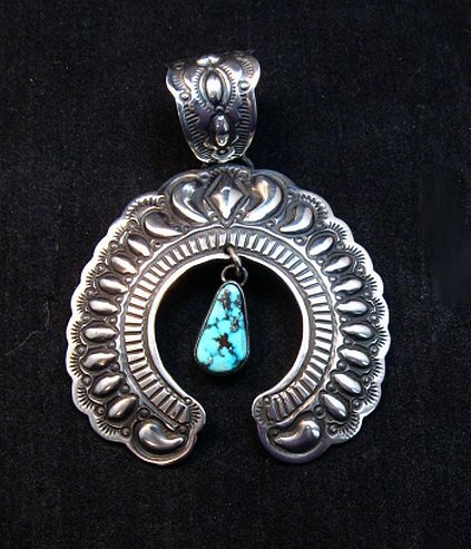 Image 2 of Navajo Native American Turquoise Silver Naja Unisex Pendant, Darryl Becenti 