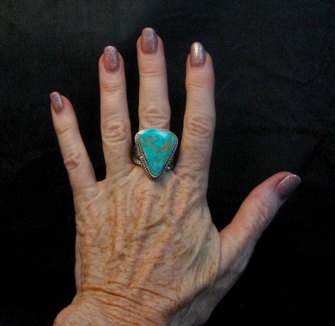Image 4 of Albert Jake Navajo Native American Turquoise Ring Sz9-1/2 to sz11 adjustable