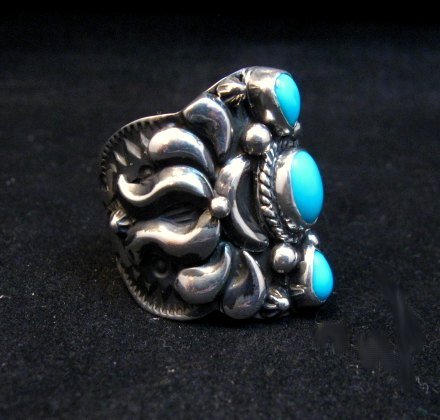 Image 1 of Darryl Becenti Navajo 3-stone Turquoise Silver Ring sz10-1/2