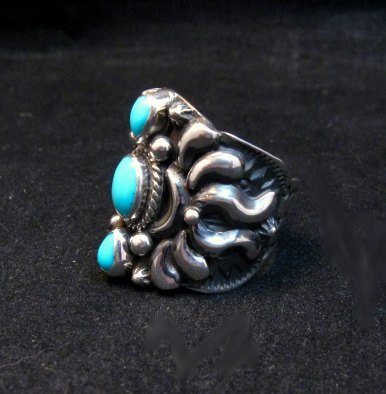 Image 2 of Darryl Becenti Navajo 3-stone Turquoise Silver Ring sz10-1/2
