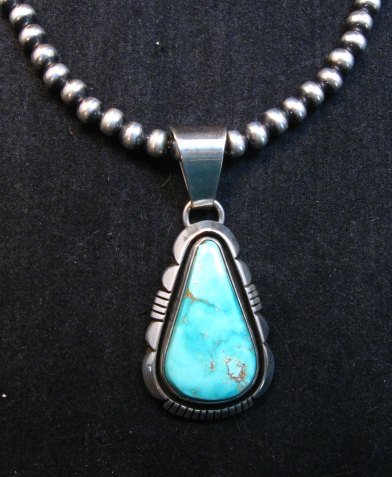 Image 1 of Native American Navajo Turquoise Silver Pendant, Cooper Willie