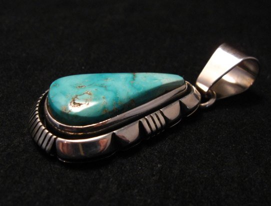 Image 2 of Native American Navajo Turquoise Silver Pendant, Cooper Willie