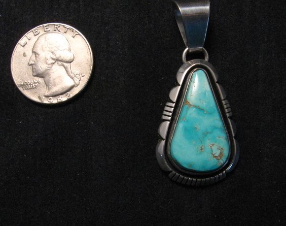 Image 3 of Native American Navajo Turquoise Silver Pendant, Cooper Willie
